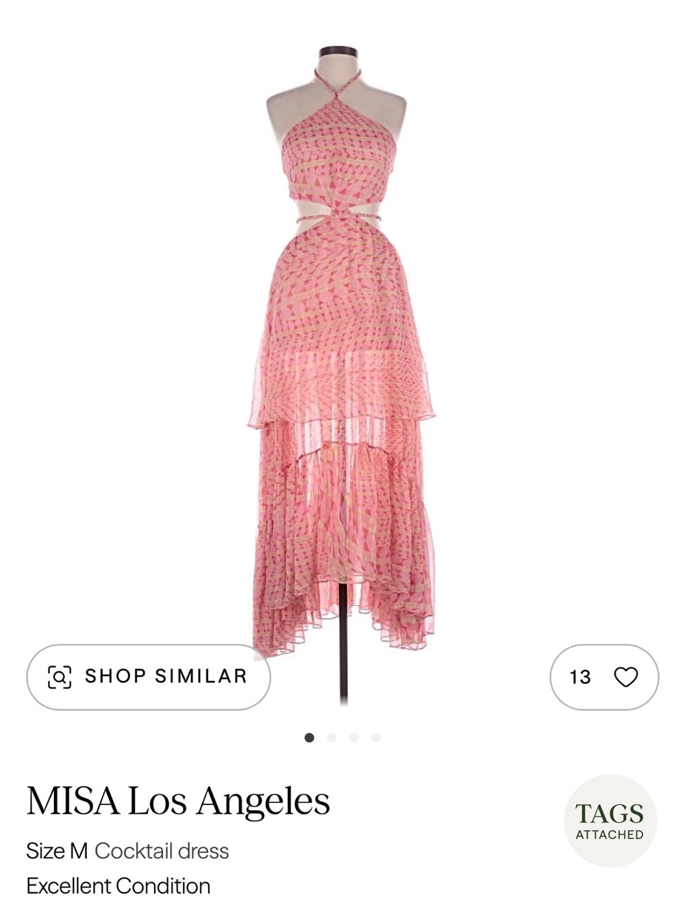 Misa Los Angeles Pink Halter Tiered Maxi Dress